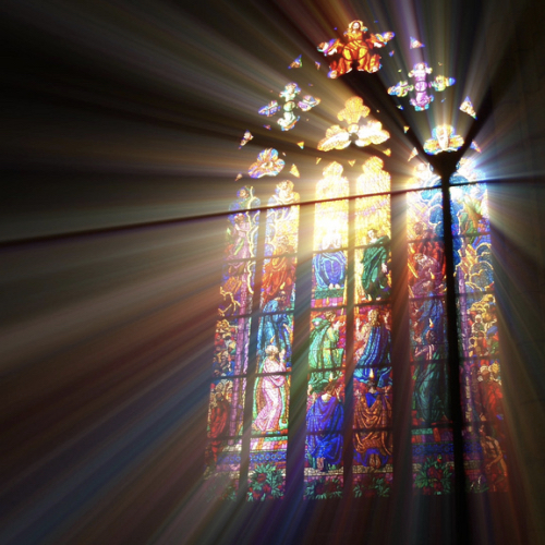 Light streaming in through stained glass
