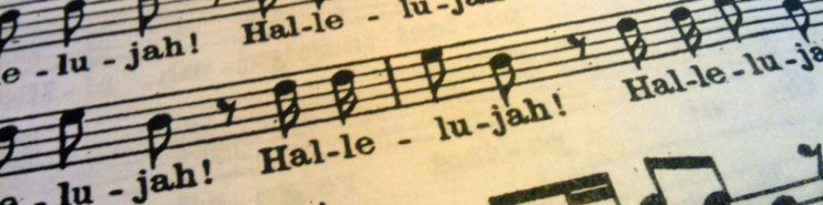 Close-up of sheet music of Hallelujah Chorus